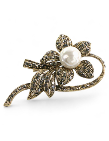 Klasyczna Broszka Brosza stare złoto z perłą Lolita Accessories