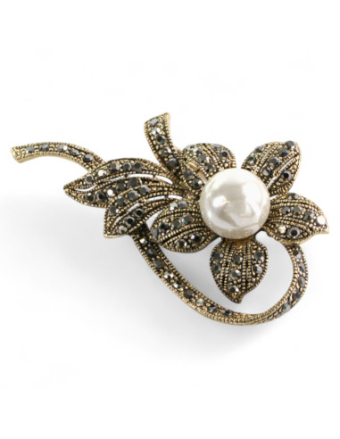 Klasyczna Broszka Brosza stare złoto z perłą...