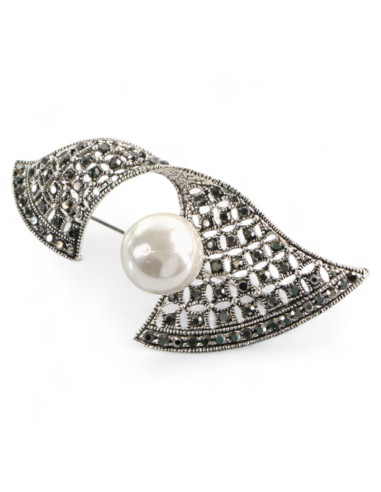 Klasyczna Broszka Brosza z perłą stare srebro...