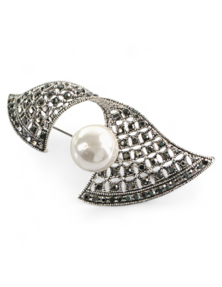 Klasyczna Broszka Brosza z perłą stare srebro Lolita Accessories