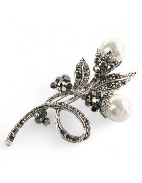 Klasyczna Broszka Brosza z perłą stare srebro Lolita Accessories