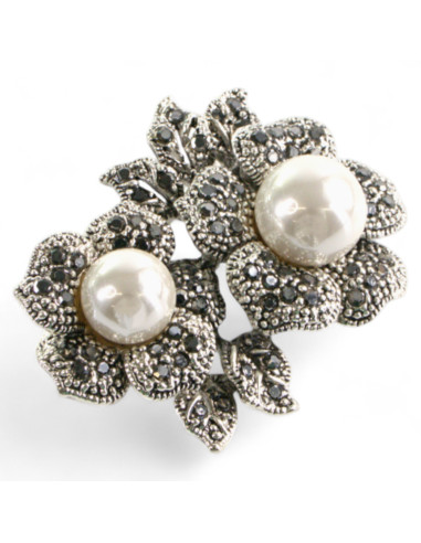 Klasyczna Broszka Brosza z perłą stare srebro...