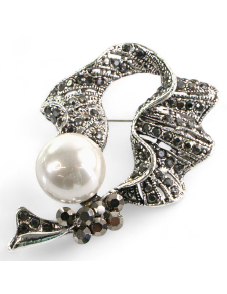 Klasyczna Broszka Brosza z perłą stare srebro Lolita Accessories