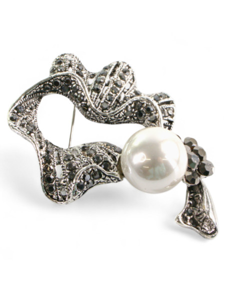 Klasyczna Broszka Brosza z perłą stare srebro Lolita Accessories