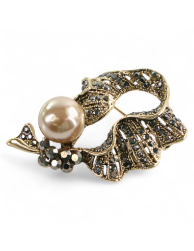 Klasyczna Broszka Brosza z perłą stare złoto...