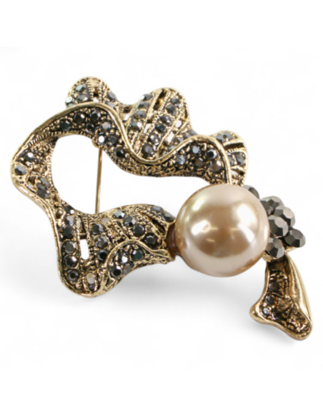 Klasyczna Broszka Brosza z perłą stare złoto Lolita Accessories