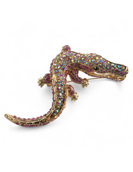 Broszka Brosza Krokodyl z kamieniami Lolita Accessories różowy fioletowy