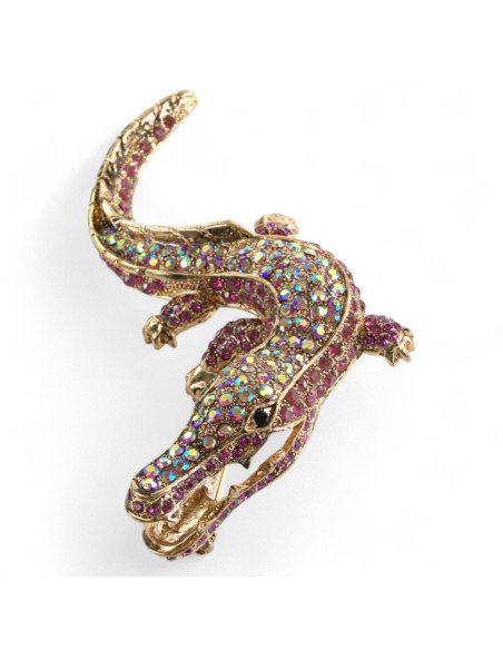 Broszka Brosza Krokodyl z kamieniami Lolita Accessories różowy fioletowy