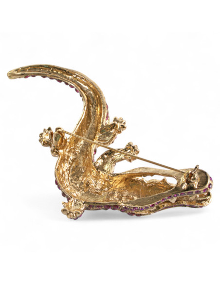 Broszka Brosza Krokodyl z kamieniami Lolita Accessories różowy fioletowy