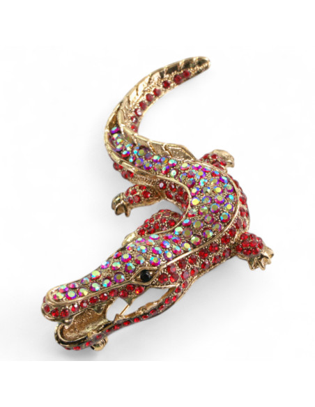 Broszka Brosza Krokodyl z kamieniami Lolita Accessories róż czerwień