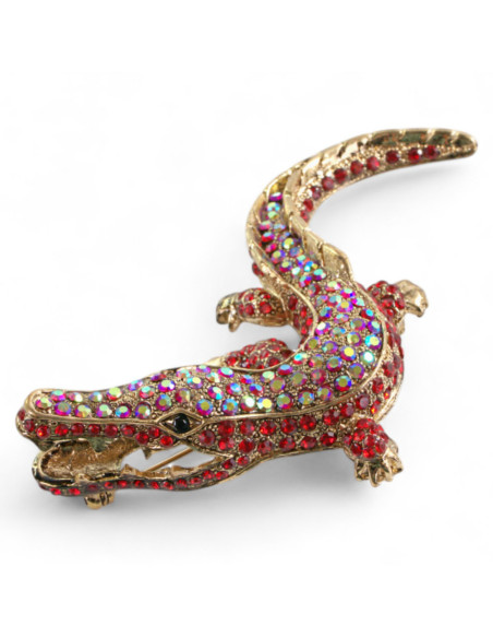 Broszka Brosza Krokodyl z kamieniami Lolita Accessories róż czerwień