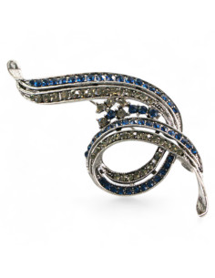 Klasyczna Broszka "Faworek" stare srebro z niebieskim... 2