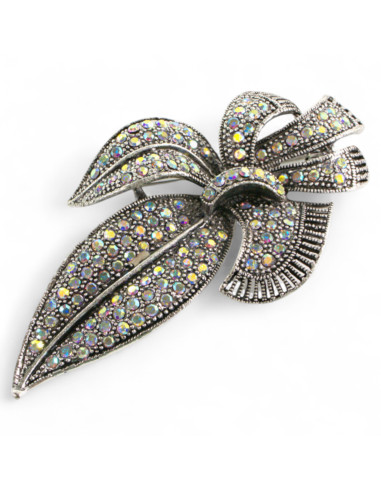 Klasyczna Broszka Brosza Liście srebrny Liść CRYSTAL AB Lolita Accessories