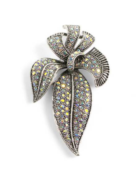 Klasyczna Broszka Brosza Liście srebrny Liść CRYSTAL AB Lolita Accessories