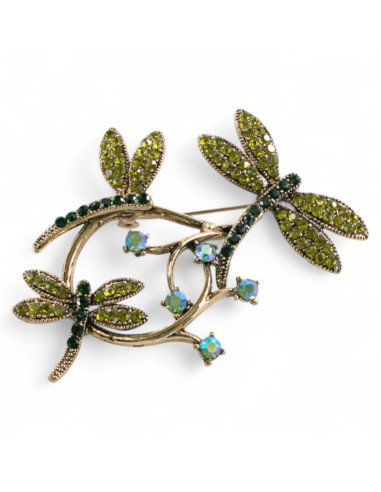 Broszka Brosza ZIELONE WAŻKI z kamieniami...