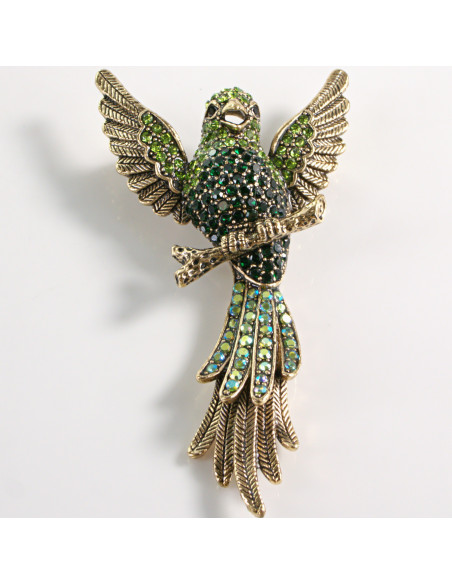 Broszka Brosza ZIELONY PTAK PAPUGA z kamieniami Lolita Accessories