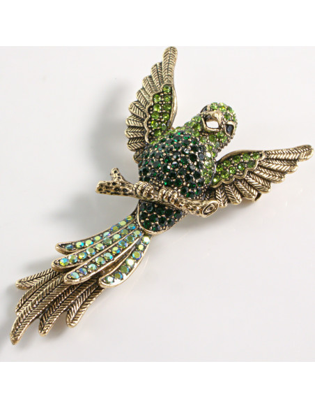 Broszka Brosza ZIELONY PTAK PAPUGA z kamieniami Lolita Accessories