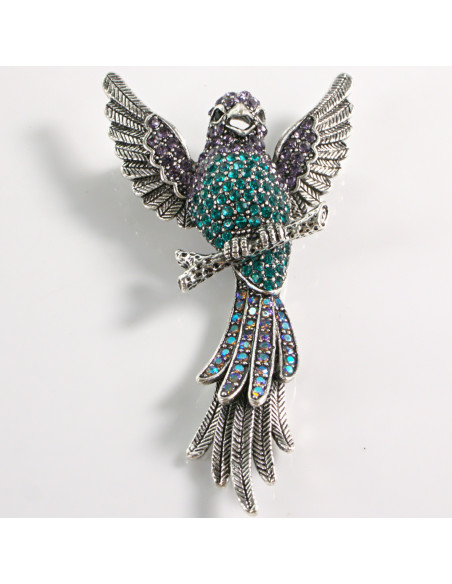 Broszka Brosza TURKUSOWY PTAK PAPUGA z kamieniami Lolita Accessories