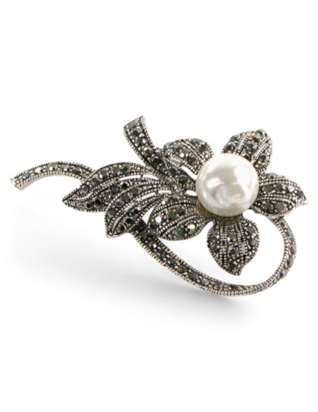 Broszka Brosza "BUKIET" z PERŁĄ Lolita Accessories Przypinka Ozdobna GRAFIT