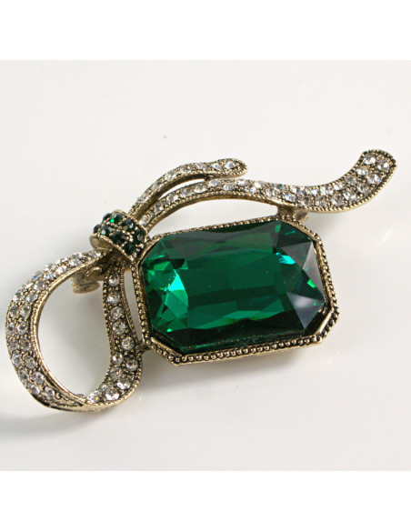 BROSZKA BROSZA KOKARDA Z ZIELONYM "BRYLANTEM" LOLITA AKCESORIA