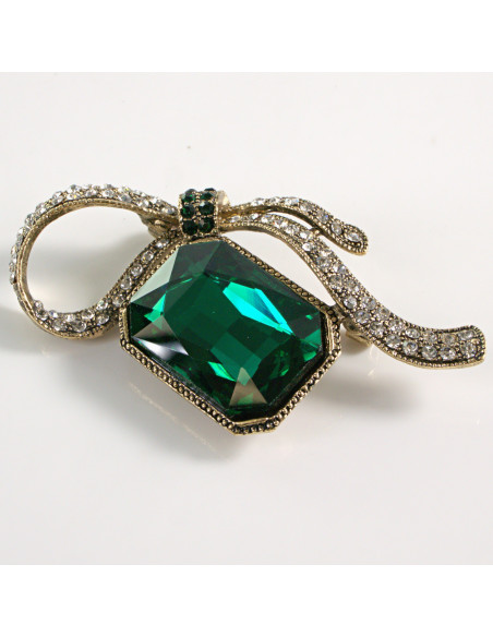 BROSZKA BROSZA KOKARDA Z ZIELONYM "BRYLANTEM" LOLITA AKCESORIA