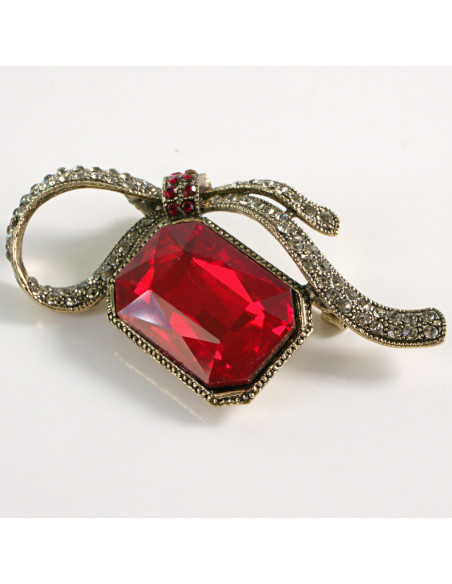 BROSZKA BROSZA KOKARDA Z CZERWONYM "BRYLANTEM" LOLITA AKCESORIA