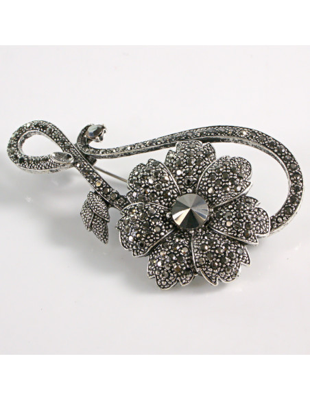 BROSZKA BROSZA GRAFITOWY KWIAT KWIATEK Z ZAWIJASEM LOLITA AKCESORIA