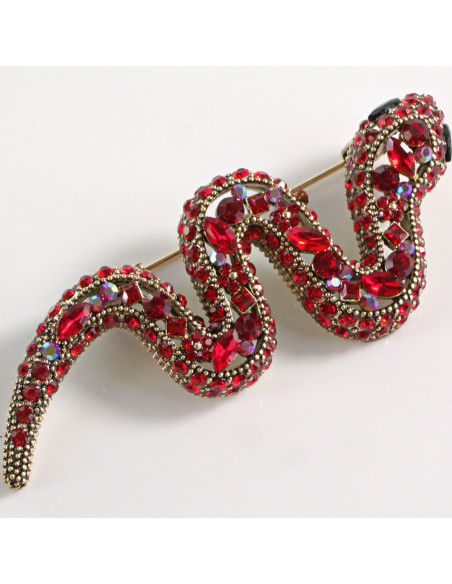 BROSZKA BROSZA CZERWONY WĄŻ Z CYRKONIAMI LOLITA AKCESORIA