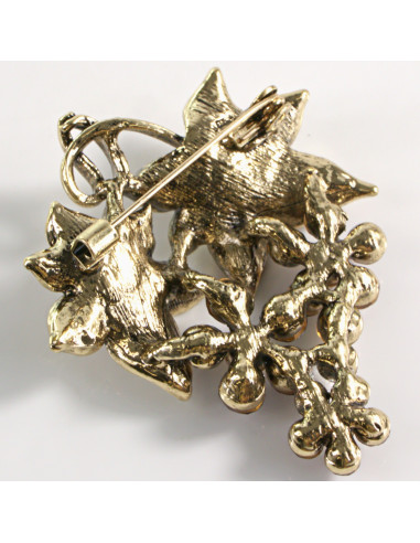 BROSZKA BROSZA KIŚĆ Z KWIATKAMI BRĄZOWO - ZŁOTE...