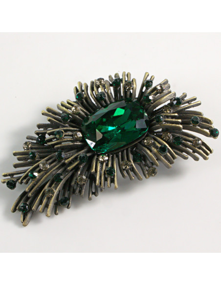 BROSZKA BROSZA ASYMETRYCZNA Z ZIELONYM KAMIENIEM LOLITA AKCESORIA