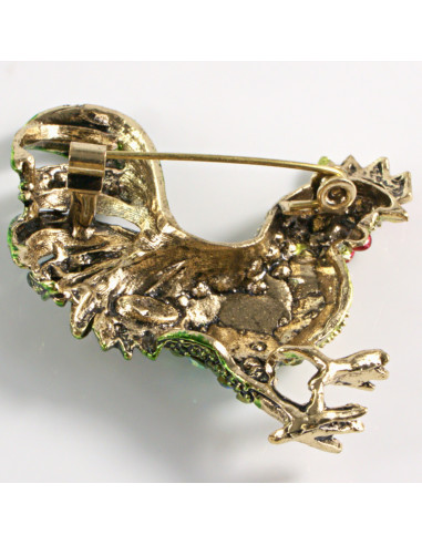 BROSZKA BROSZA ZIELONY KOGUT Z KAMIENIAMI...