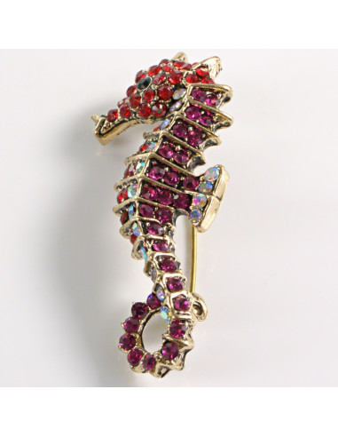 BROSZKA BROSZA RÓZOWY KONIK MORSKI Z KAMIENIAMI...