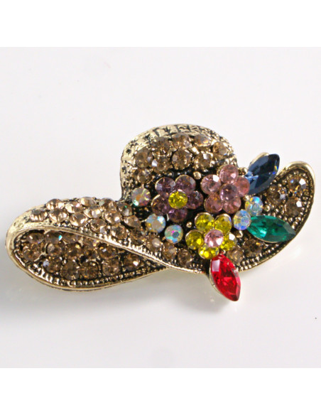 BROSZKA BROSZA ZŁOTY KAPELUSZ Z KAMIENIAMI  LOLITA AKCESORIA