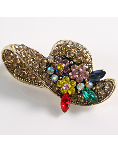 BROSZKA BROSZA ZŁOTY KAPELUSZ Z KAMIENIAMI...