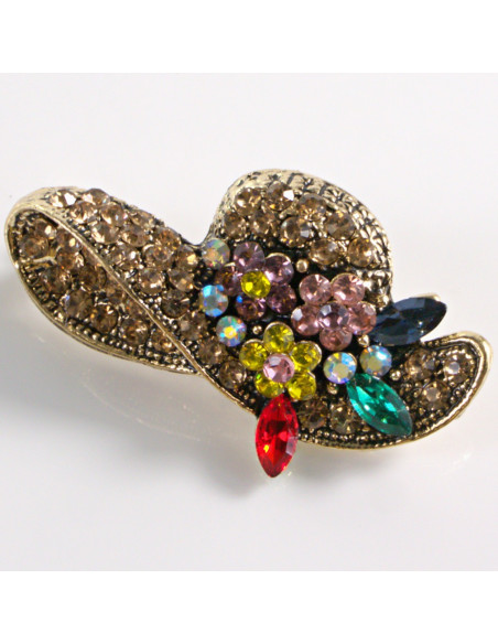 BROSZKA BROSZA ZŁOTY KAPELUSZ Z KAMIENIAMI  LOLITA AKCESORIA