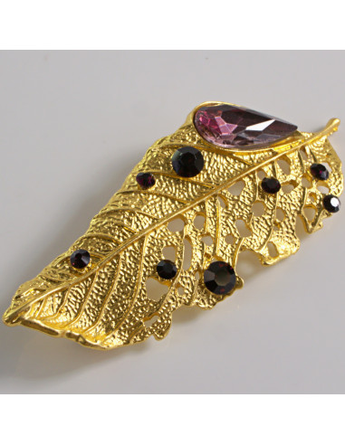 BROSZKA BROSZA ZŁOTY LIŚĆ Z BRĄZOWYM OCZKIEM...