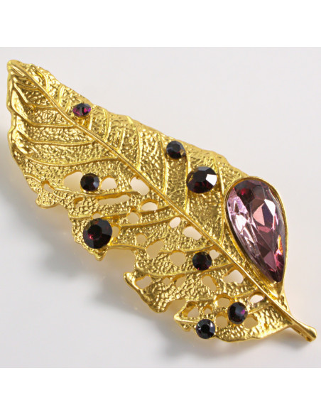 BROSZKA BROSZA ZŁOTY LIŚĆ Z BRĄZOWYM OCZKIEM  LOLITA AKCESORIA