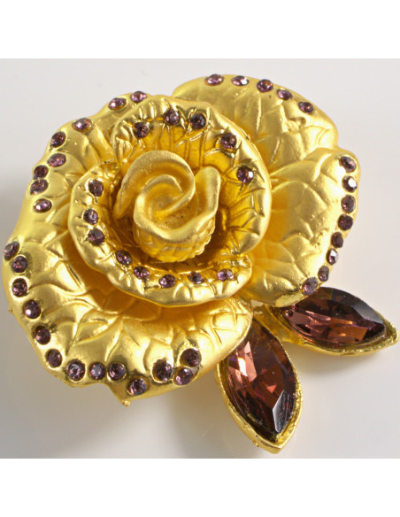 BROSZKA BROSZA MAXI ZŁOTA RÓŻA  KWIAT Z OCZKIEM  LOLITA AKCESORIA
