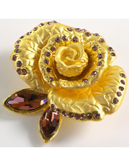BROSZKA BROSZA MAXI ZŁOTA RÓŻA  KWIAT Z OCZKIEM  LOLITA AKCESORIA