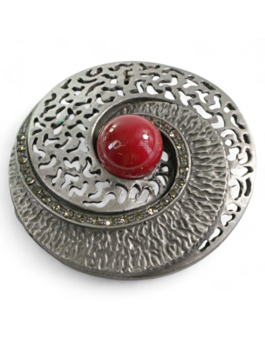 AŻUROWA BROSZKA BROSZA GALERYJNA ROZETA Z PERŁĄ...