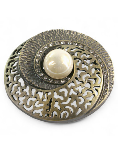 AŻUROWA BROSZKA BROSZA GALERYJNA ROZETA Z PERŁĄ...