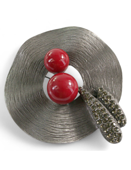 BROSZKA BROSZA GALERYJNA ROZETA Z CZERWONĄ PERŁĄ  Lolita Accessories