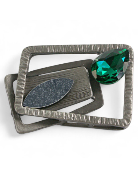 BROSZKA BROSZA GALERYJNA KASETOWA Z ZIELONYM KAMIENIEM Lolita Accessories