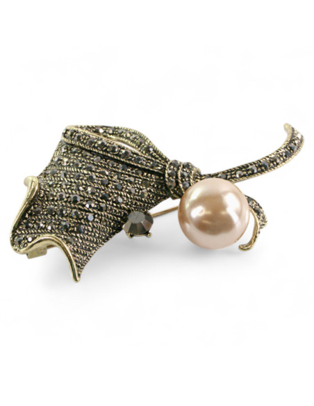 BROSZKA BROSZA ZAWIJAS Z PERŁĄ PERŁA STARE ZŁOTO  LOLITA AKCESORIA