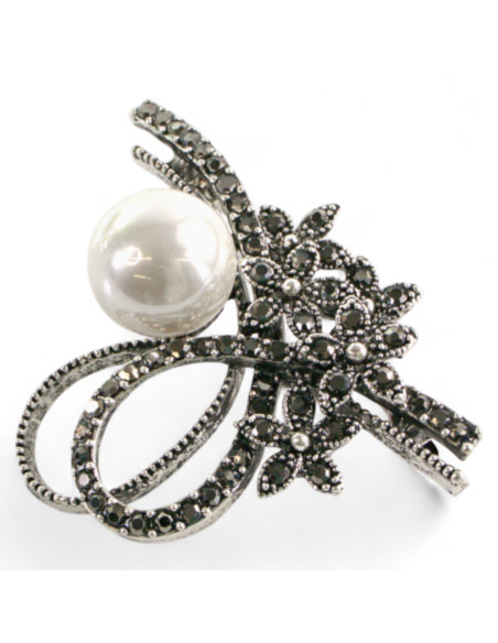 BROSZKA BROSZA ZAWIJAS Z PERŁĄ PERŁA STARE SREBRO   LOLITA AKCESORIA