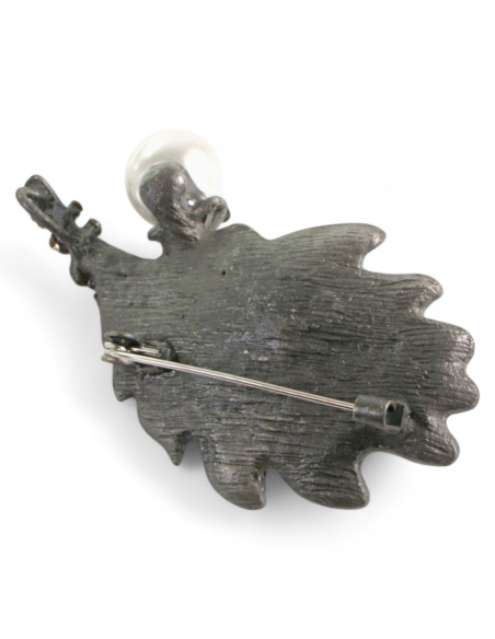 BROSZKA BROSZA GRAFITOWY LIŚĆ DĘBU Z PERŁĄ LOLITA AKCESORIA