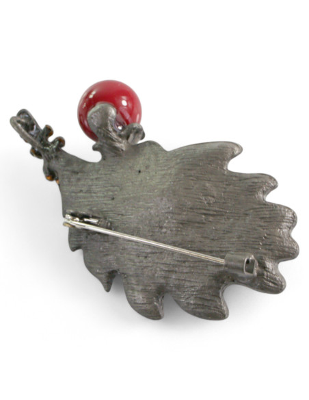 BROSZKA BROSZA GRAFITOWY LIŚĆ DĘBU Z PERŁĄ LOLITA AKCESORIA