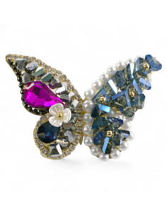 BROSZKA BROSZA BOGATO ZDOBIONY MOTYL KAMIENIE PEREŁKI...
