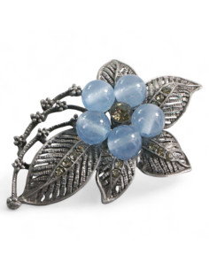 BROSZKA BROSZA GALERYJNA KWIAT Z KAMIENIAMI NIEBIESKA...