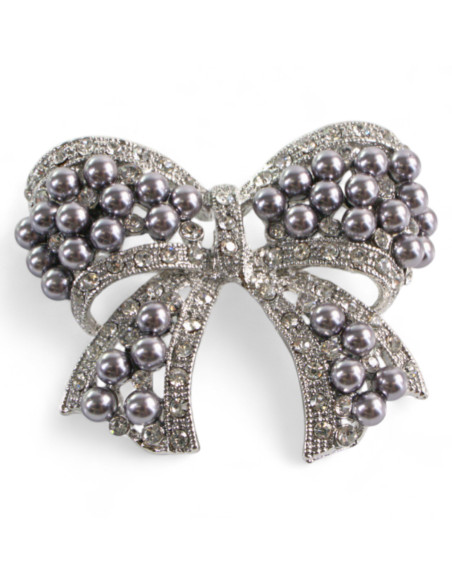 BROSZKA BROSZA KOKARDA Z PERŁAMI SZARE PEREŁKI   LOLITA AKCESORIA